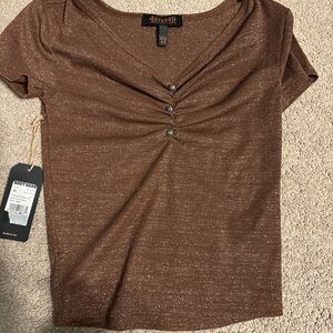 Shyanne Metallic Brown Short Sleeve Tee